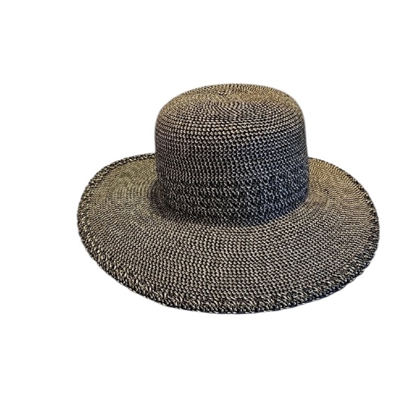 Nine West wide brim straw sun hat in woven black grey and white - Picture 2 of 7